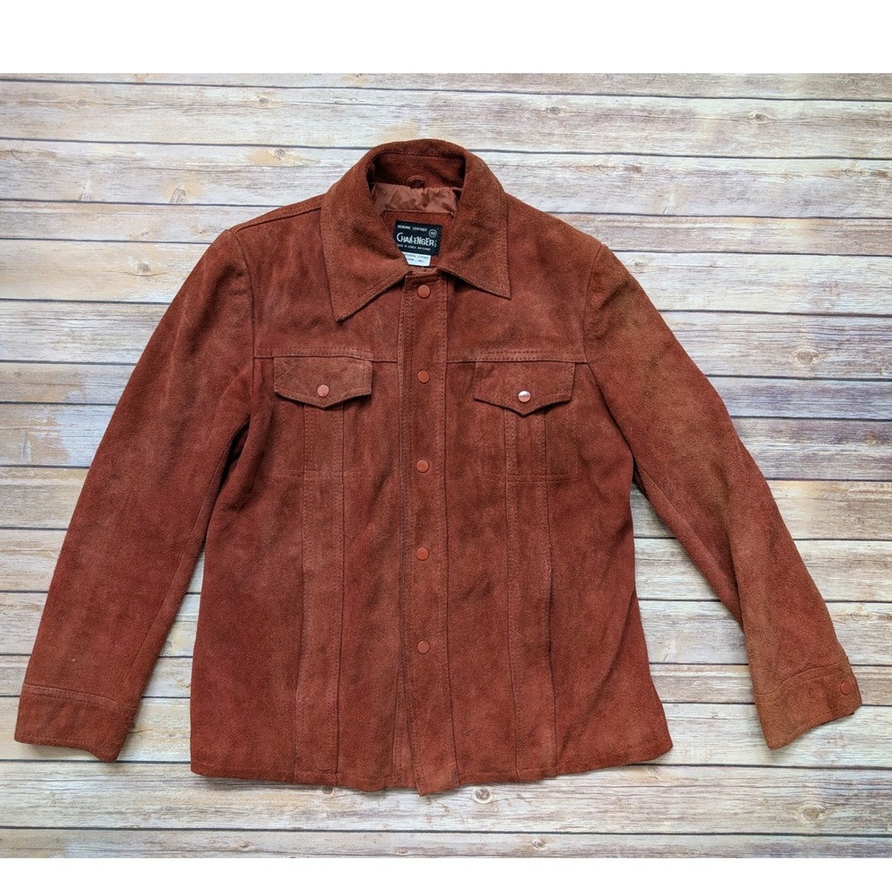 Vintage Challenger K251 Suede Leather Trucker Jacket Mens 48L Rust Western Korea